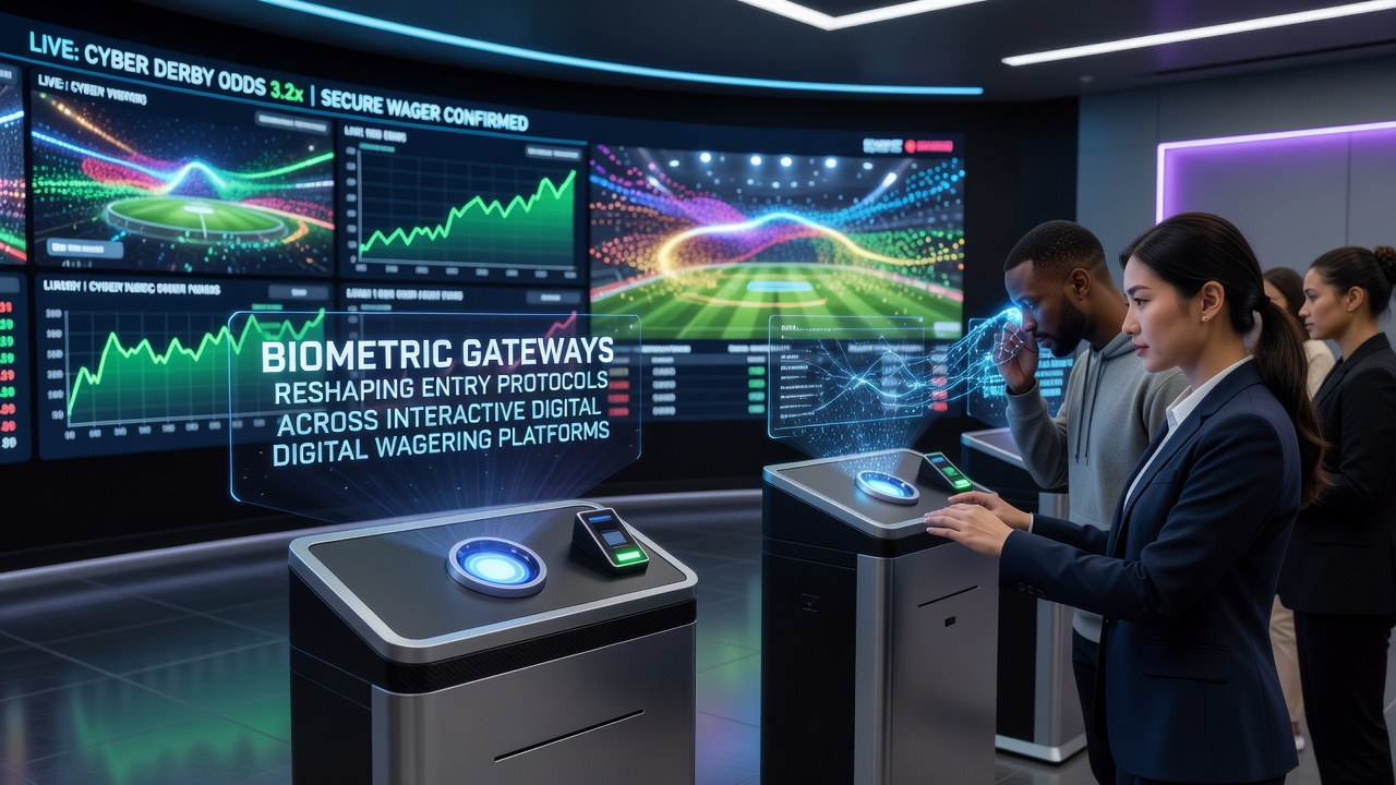 Biometric scanning interface on a digital wagering platform showing facial recognition for secure entry