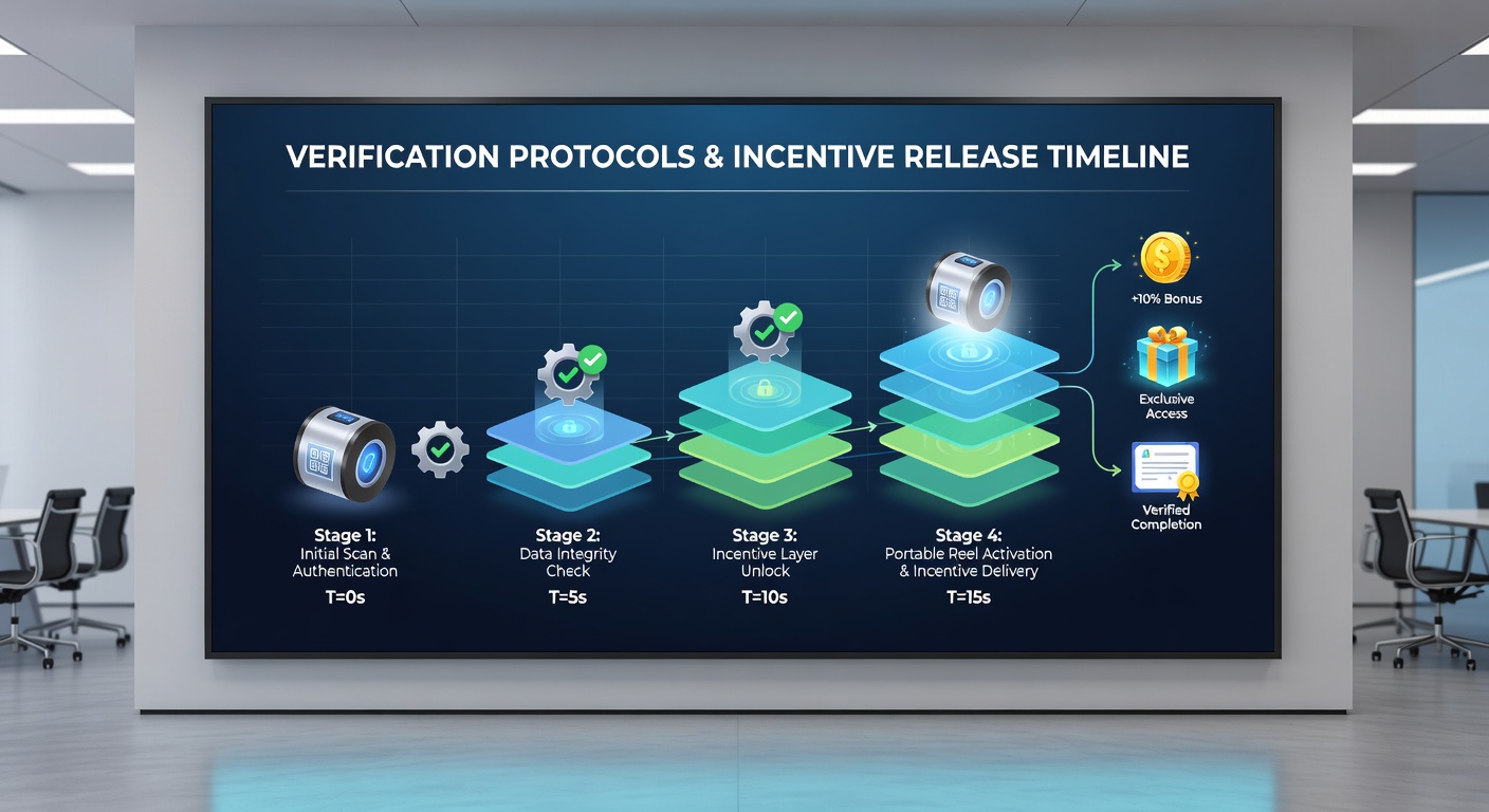 Flow diagram illustrating verification stages connected to incentive release points in portable reel systems