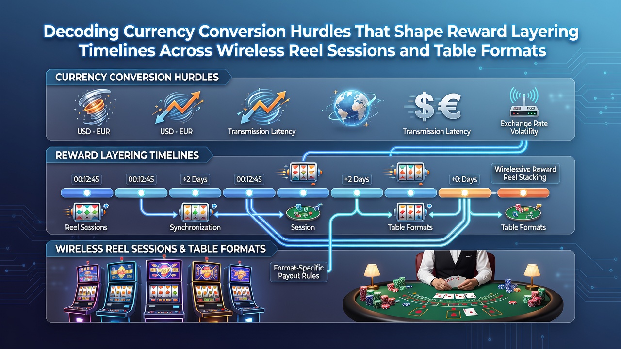 Illustration of currency symbols overlaying mobile slot reels and poker tables during reward processing