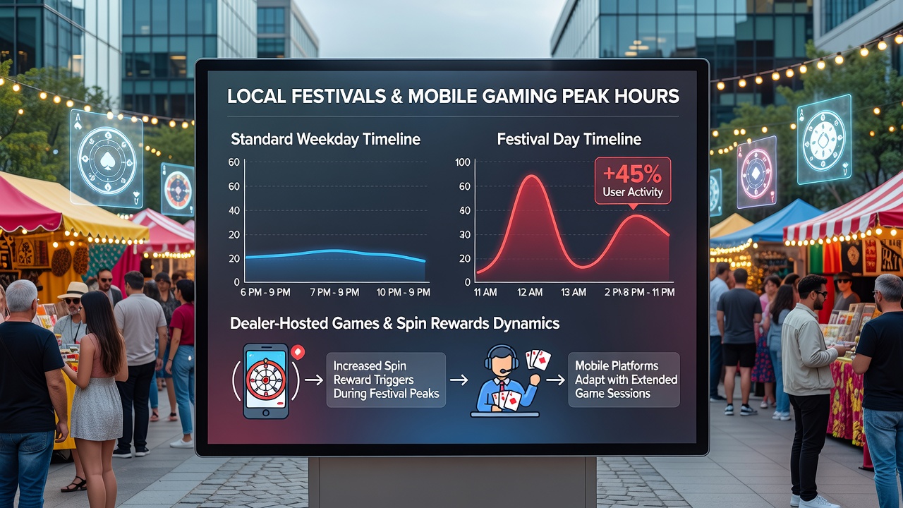 Festival crowd with mobile users accessing casino apps during event breaks