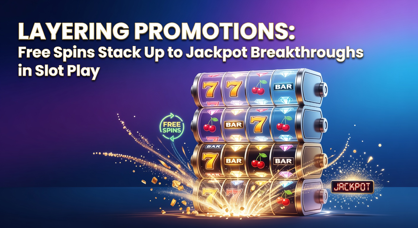 Vibrant slot screen displaying layered free spin promotions stacking into a massive jackpot display, with cascading reels and bonus multipliers glowing brightly